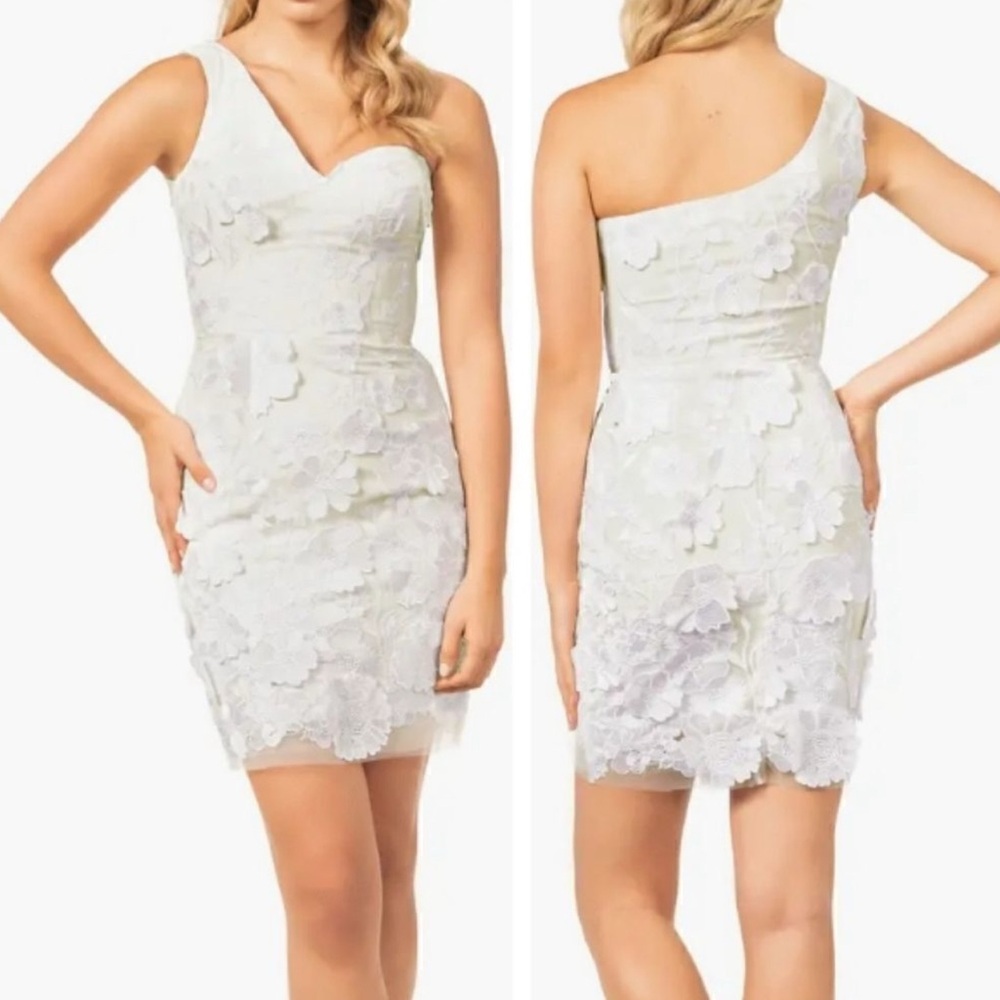 Dress the Population Floral, One Shoulder, White Mini Dress